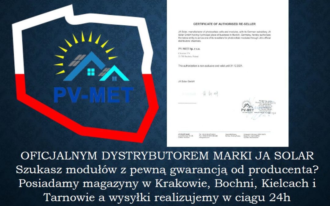 PV-MET oficjalnym dystrybutorem marki JA SOLAR